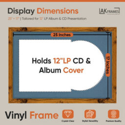 "AK Frames 25X17"" Rustic Oak Modern Vinyl Record Frame With Pompadour Mount For 12 Inch Lp Cover & Disc - Overlapped Design" - thumbnail 2