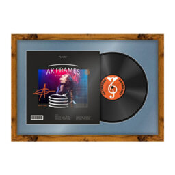 "AK Frames 25X17"" Rustic Oak Modern Vinyl Record Frame With Pompadour Mount For 12 Inch Lp Cover & Disc - Overlapped Design" - thumbnail 1