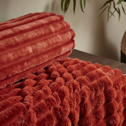 Catherine Lansfield Cosy Ribbed Faux Fur Blanket Throw Burnt Orange - thumbnail 2
