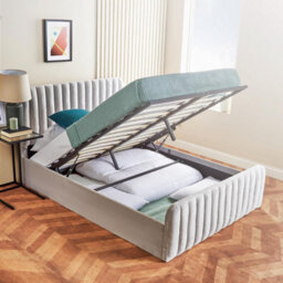 Home Treats Ottoman Bed Frame Velvet Padded Upholstered King Size Storage Bed - No Mattress