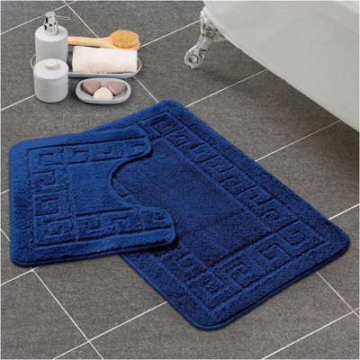 Gc Gaveno Cavailia Grecian Grace 2 Piece Bath Mat Set Royal Blue Quick Dry Water Absorbent Bathroom Shower Mat & Pedestal Set - image 1