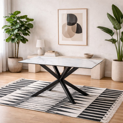 Wyld Haus Perth 135Cm 4-Seater White Ceramic Dining Table With Black Metal Cross Base - image 1