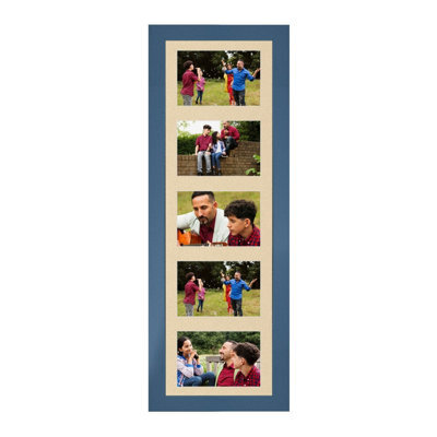 AK Frames 26X8 Navy Blue Sleek Multi Photo Frame With Ivory Mount - Holds 5 Apertures (5X) 6X4 Photos - image 1
