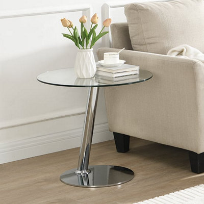 Furniture in Fashion Synchro Clear Glass Lamp Table Round With Chrome Base - image 1