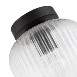 Happy Homewares Contemporary Matte Black Ceiling Light With Clear Ribbed Glass Shade - thumbnail 3
