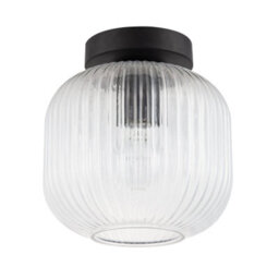 Happy Homewares Contemporary Matte Black Ceiling Light With Clear Ribbed Glass Shade - thumbnail 1