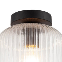 Happy Homewares Contemporary Matte Black Ceiling Light With Clear Ribbed Glass Shade - thumbnail 4