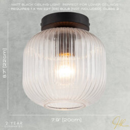 Happy Homewares Contemporary Matte Black Ceiling Light With Clear Ribbed Glass Shade - thumbnail 7