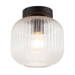 Happy Homewares Contemporary Matte Black Ceiling Light With Clear Ribbed Glass Shade - thumbnail 2