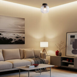 Happy Homewares Contemporary Matte Black Ceiling Light With Clear Ribbed Glass Shade - thumbnail 6