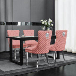 Groundlevel Set Of 2 Plush Velvet Dining Chairs With Lion Head Knocker - thumbnail 1