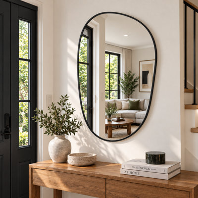 Artloge 54.5X85.5Cm Irregular Asymmetrical Black Aluminium Framed Wall Mirror For Bathroom Bedroom Hallway - image 1