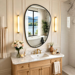 Artloge 54.5X85.5Cm Irregular Asymmetrical Black Aluminium Framed Wall Mirror For Bathroom Bedroom Hallway - thumbnail 8