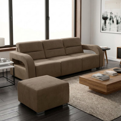 Aliss Sofa Bed With Pouffe Foam Filling Wave Springs Plastic Legs Wood Frame Loose Cushions 235X110X95 Beige - image 1