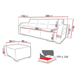 Aliss Sofa Bed With Pouffe Foam Filling Wave Springs Plastic Legs Wood Frame Loose Cushions 235X110X95 Beige - thumbnail 6