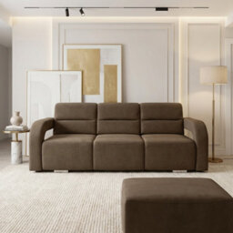 Aliss Sofa Bed With Pouffe Foam Filling Wave Springs Plastic Legs Wood Frame Loose Cushions 235X110X95 Beige - thumbnail 2