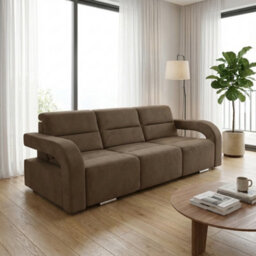 Aliss Sofa Bed With Pouffe Foam Filling Wave Springs Plastic Legs Wood Frame Loose Cushions 235X110X95 Beige - thumbnail 3