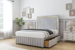 "Comfort Boston Gold Silver Naples Divan Bed Set 2 Drawers Right Side - 54"" Floor Standing & 12"" Footboard 5' King" - thumbnail 2