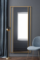 "Mirroroutlet Slim Fenestra - Gold Modern Wall And Leaner Mirror 79"" X 35"" (200 X 90Cm)" - thumbnail 2