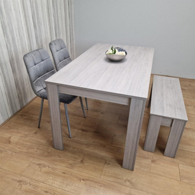 Kosy Koala Modern Rectangle Dining Table Set With 2 Grey Velvet Chairs And 1 Bench Dining Room Furniture - image 1