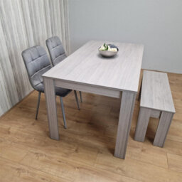 Kosy Koala Modern Rectangle Dining Table Set With 2 Grey Velvet Chairs And 1 Bench Dining Room Furniture