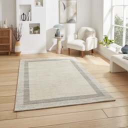 Beige Grey Bordered 15mm Thick Modern Rug, Stain-Resistant Rug For Living Room, Bedroom, & Dining Room-160Cm X 230Cm - thumbnail 2