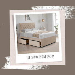 Cream Plush 4Ft Small Double Bed With Matttress  2 Storage Drawers And 20 Inch Borderd Headboard - thumbnail 2