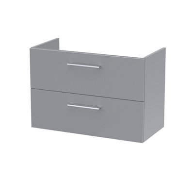 Nuie Hudson Reed Arno Wall Hung Vanity Unit, Durable 2 Soft Close Door Bathroom Sink Vanity Unit With Shelf In  Satin Grey, 800mm - image 1