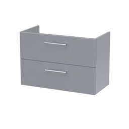 Nuie Hudson Reed Arno Wall Hung Vanity Unit, Durable 2 Soft Close Door Bathroom Sink Vanity Unit With Shelf In  Satin Grey, 800mm - thumbnail 1