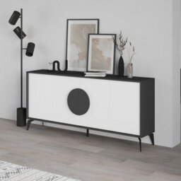 Decortie Gora Anthracite Grey,white 4 Door Sideboard Cabinet Console With Metal Legs (W) 180Cm