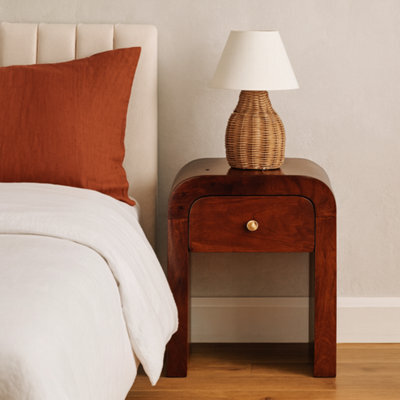 Wyld Haus Chioggia Mango Wood Bedside Table With Curved Edges, Chestnut Finish - image 1