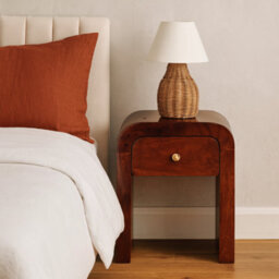 Wyld Haus Chioggia Mango Wood Bedside Table With Curved Edges, Chestnut Finish - thumbnail 1