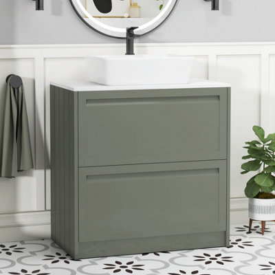 Royal Bathrooms Royal Bathroom Elmore 800mm Matt Green Freestanding Countertop Bathroom Vanity Unit 2 Drawer With Cube Basin - image 1