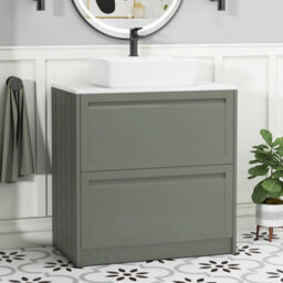 Royal Bathrooms Royal Bathroom Elmore 800mm Matt Green Freestanding Countertop Bathroom Vanity Unit 2 Drawer With Cube Basin - thumbnail 1
