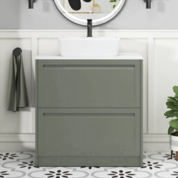 Royal Bathrooms Royal Bathroom Elmore 800mm Matt Green Freestanding Countertop Bathroom Vanity Unit 2 Drawer With Cube Basin - thumbnail 4