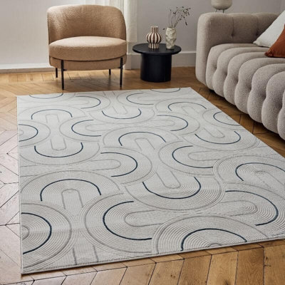The Rugs Carmel Cream/blue Geometric Area Rug And Runner Non Shedding, Stain Resistant, Soft - image 1