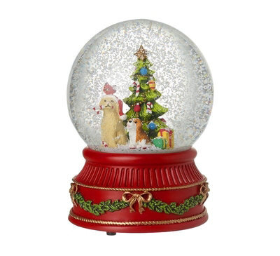 Heaven Sends Christmas Musical Snow Globe With Dogs Around Christmas Tree, Jingle Bells Tune, 17 X 11.1 Cm