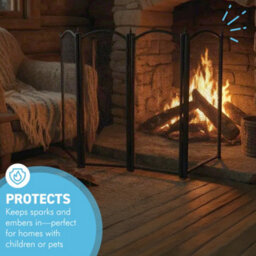 Thorness Cast Iron 4 Panel Folding Mesh Fire Guard 85 X 53 Cm Durable Rust-Resistant Fireplace Screen For Open Fire - thumbnail 2