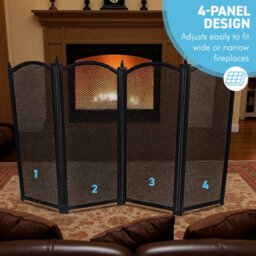 Thorness Cast Iron 4 Panel Folding Mesh Fire Guard 85 X 53 Cm Durable Rust-Resistant Fireplace Screen For Open Fire - thumbnail 3