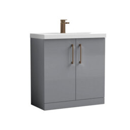Balterley Bramshall Contemporary Bathroom Floor Standing 2-Door Vanity Unit & Mid-Edge Basin, Satin Grey, 800mm