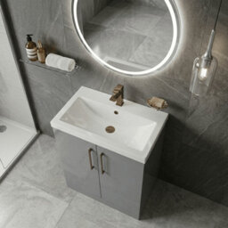 Balterley Bramshall Contemporary Bathroom Floor Standing 2-Door Vanity Unit & Mid-Edge Basin, Satin Grey, 800mm - thumbnail 4