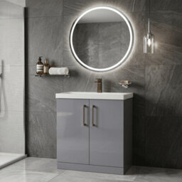 Balterley Bramshall Contemporary Bathroom Floor Standing 2-Door Vanity Unit & Mid-Edge Basin, Satin Grey, 800mm - thumbnail 3