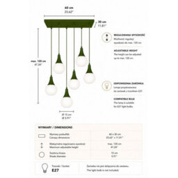 Luminosa Lighting Luminosa Lacrima Cluster Pendant Ceiling Light Green White Glass Shade 6X E27 - thumbnail 4