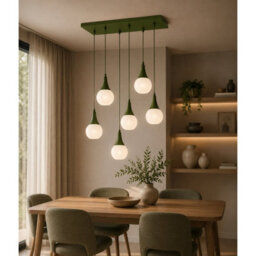 Luminosa Lighting Luminosa Lacrima Cluster Pendant Ceiling Light Green White Glass Shade 6X E27 - thumbnail 2
