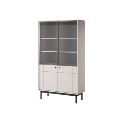 Arte Elegant Japandi Tall Display Cabinet H1850mm W1040mm D390mm In Cashmere - Refined Storage Solution - image 1