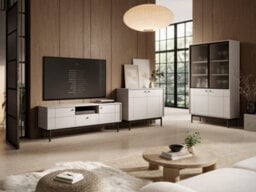 Arte Elegant Japandi Tall Display Cabinet H1850mm W1040mm D390mm In Cashmere - Refined Storage Solution - thumbnail 4