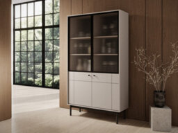 Arte Elegant Japandi Tall Display Cabinet H1850mm W1040mm D390mm In Cashmere - Refined Storage Solution - thumbnail 3