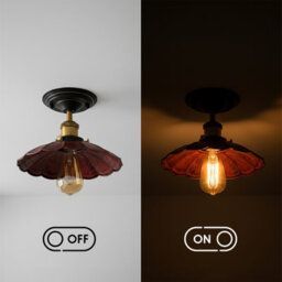 Industrial Semi Flush Mount Led Ceiling Light 22Cm E27 Base Rustic Red Metal Shade For Farmhouse Kitchen Bathroom - thumbnail 3