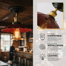 Industrial Semi Flush Mount Led Ceiling Light 22Cm E27 Base Rustic Red Metal Shade For Farmhouse Kitchen Bathroom - thumbnail 7