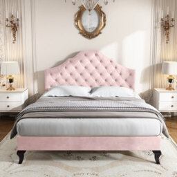 Matteo Pink Velvet Upholstered Double Bed With Height-Adjustable Headboard And Wooden Slat Support, 135X190 Cm - thumbnail 2